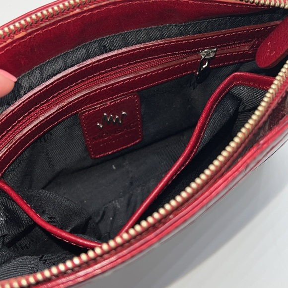 🌹MONSAC SCARLET RED CROCODILE EMBOSSED LEATHER SHOULDER BAG - Picture 12 of 17